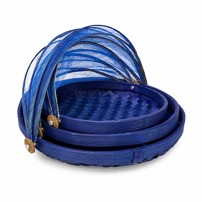 Round Plain Coloured Set of 3 Bamboo Food Baskets